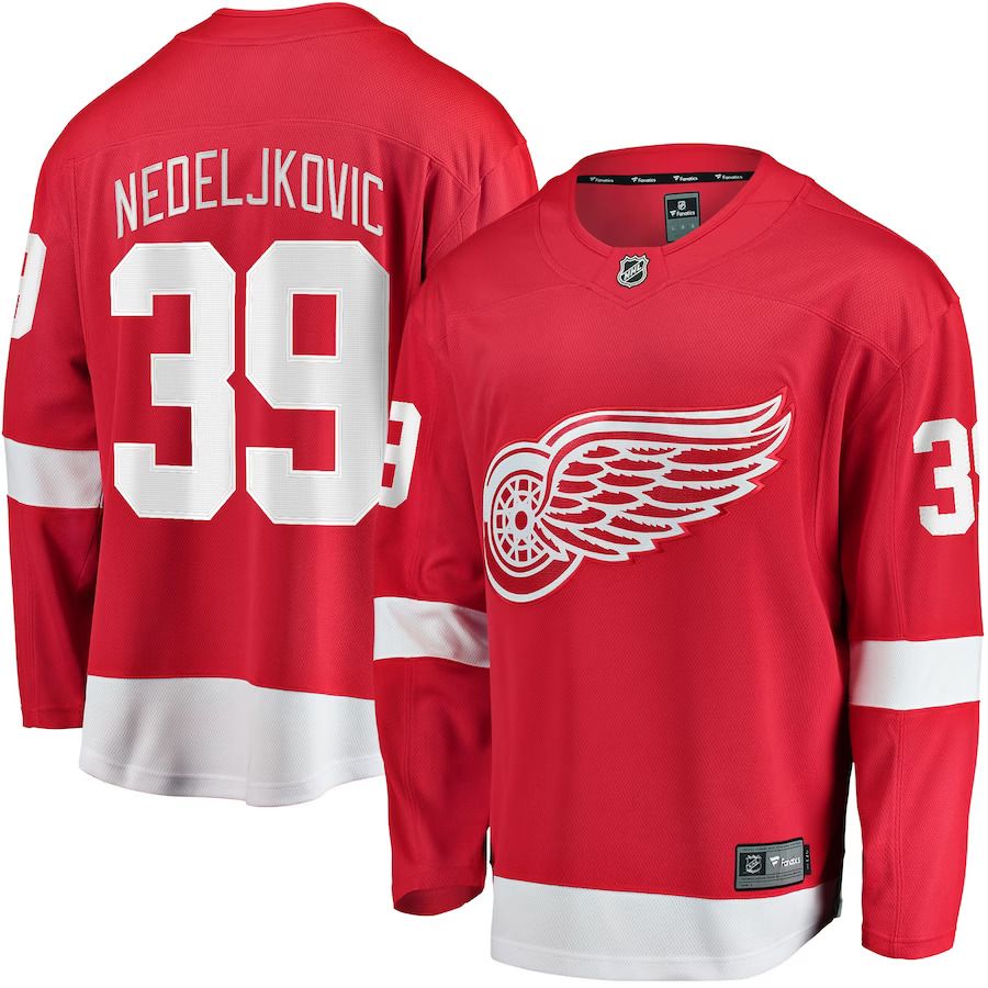 Men Detroit Red Wings #39 Alex Nedeljkovic Fanatics Branded Red Home Breakaway Player NHL Jersey